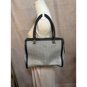 Guess Monogram Satchel Bag Grey Black Logo Print Braided Handle Purse